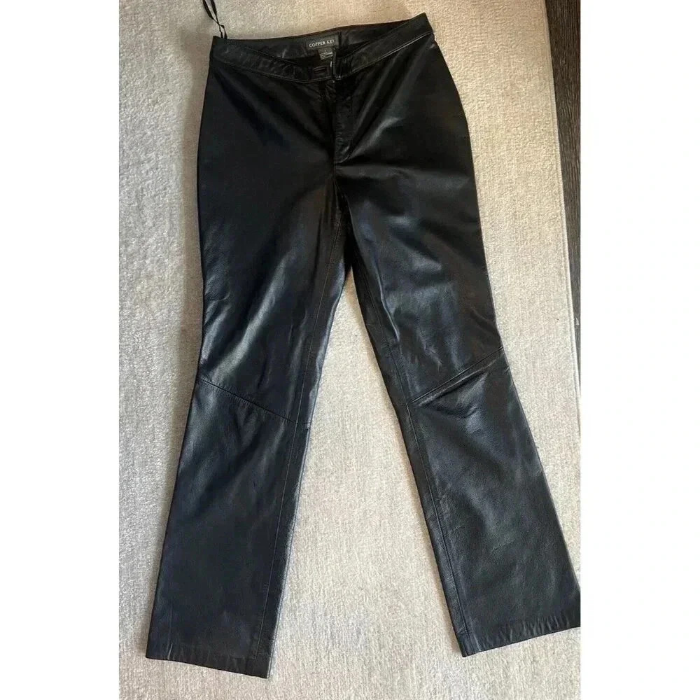 Copper Key Black Leather Straight Leg Biker Chic/ Grunge Pants Size 7